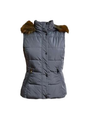 Gray Puffer Vest with Faux Fur Detachable Hood Women’s Size Small